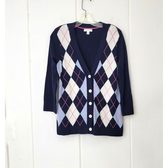 Charter Club Blue and Pink Argyle Cardigan - Picture 4 of 4
